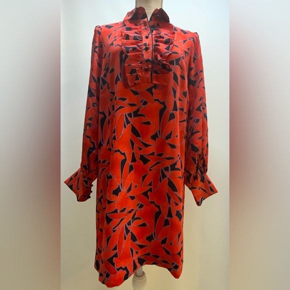 Ann Taylor Floral Ruffle Shirtdress in Night Sky Sz Small - Picture 4 of 11